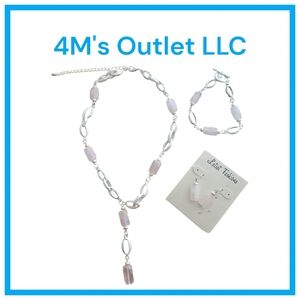 Rose Quartz Necklace, Earrings and Bracelet